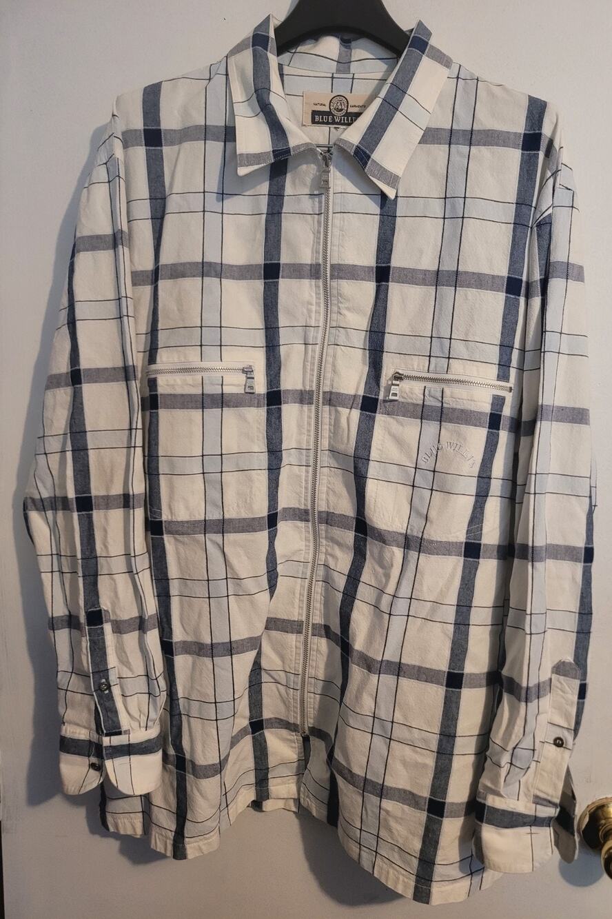 Blue Willi's Plaid Full Zip Shirt Natural Garments Mens XL| Minimalist Timeless